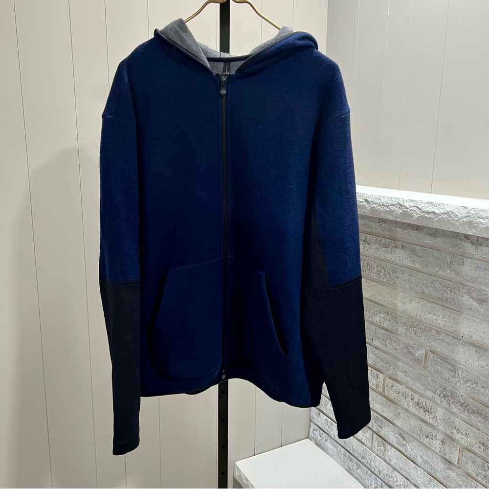 Greyson Pontiac Navy Lux Fleece Paneled Long Sleeve Full Zip Up Hoodie Jacket XL
